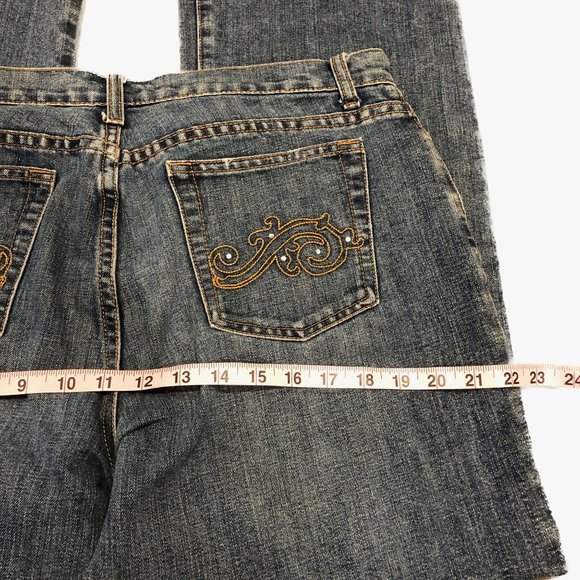 Zena Jeans Med Wash Embellished Brown Embroidery Rhinestones Womens Sz 14P - Picture 9 of 14